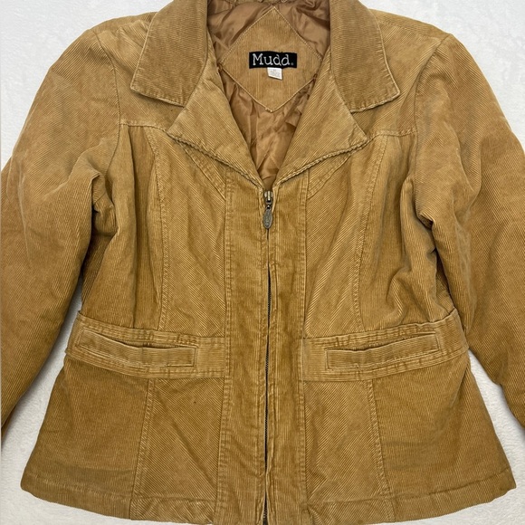 Mudd Y2K Tan Corduroy Zip Up Collared Jacket Academia sz XL Preppy Gilmore Girls - Picture 7 of 13